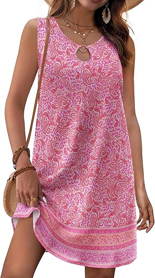 Womens Summer Beach Dresses 2025 Loose Sleeveless Mini Sundress Swimsuit Coverup Spring Casual Boho Tank Dress